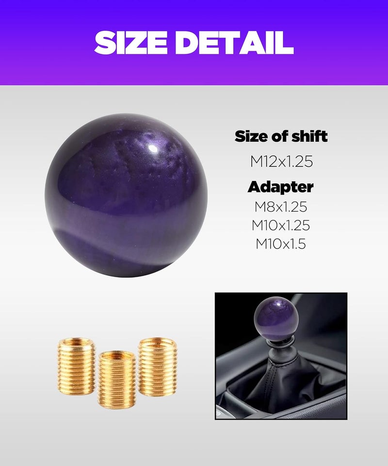 Reswish Round Acrylic Gear Shift, Universal Shifter Knob with 3 Adapters, Fit for Manual Car M 8 * 1.25, M 10 * 1.25, M 10 * 1.5, M 12 * 1.25 (Purple) - Image 2